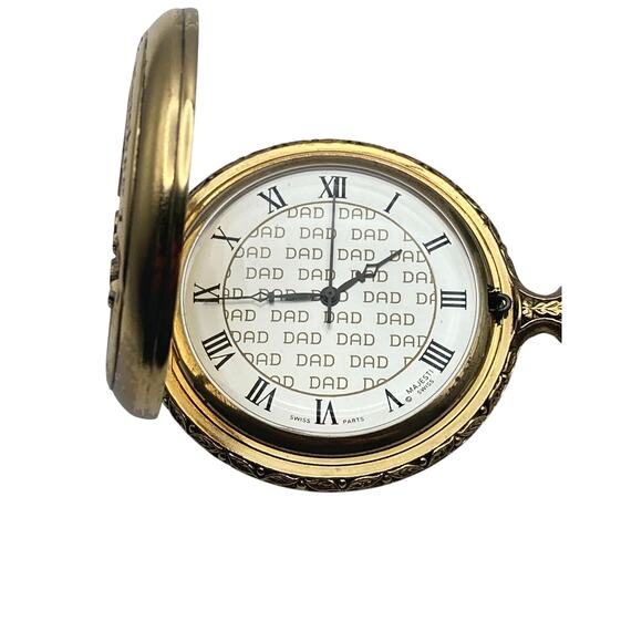 Majesti Swiss Men's Number 1 Dad Pocket Watch With Chain and Clip - New Battery - Picture 2 of 9